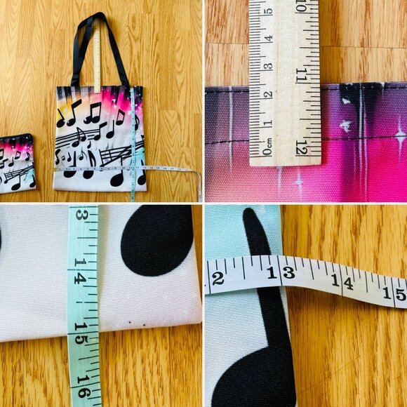 Music Notes Tote Bag with Matching Zipper Pouch Gradient Print - Picture 5 of 9